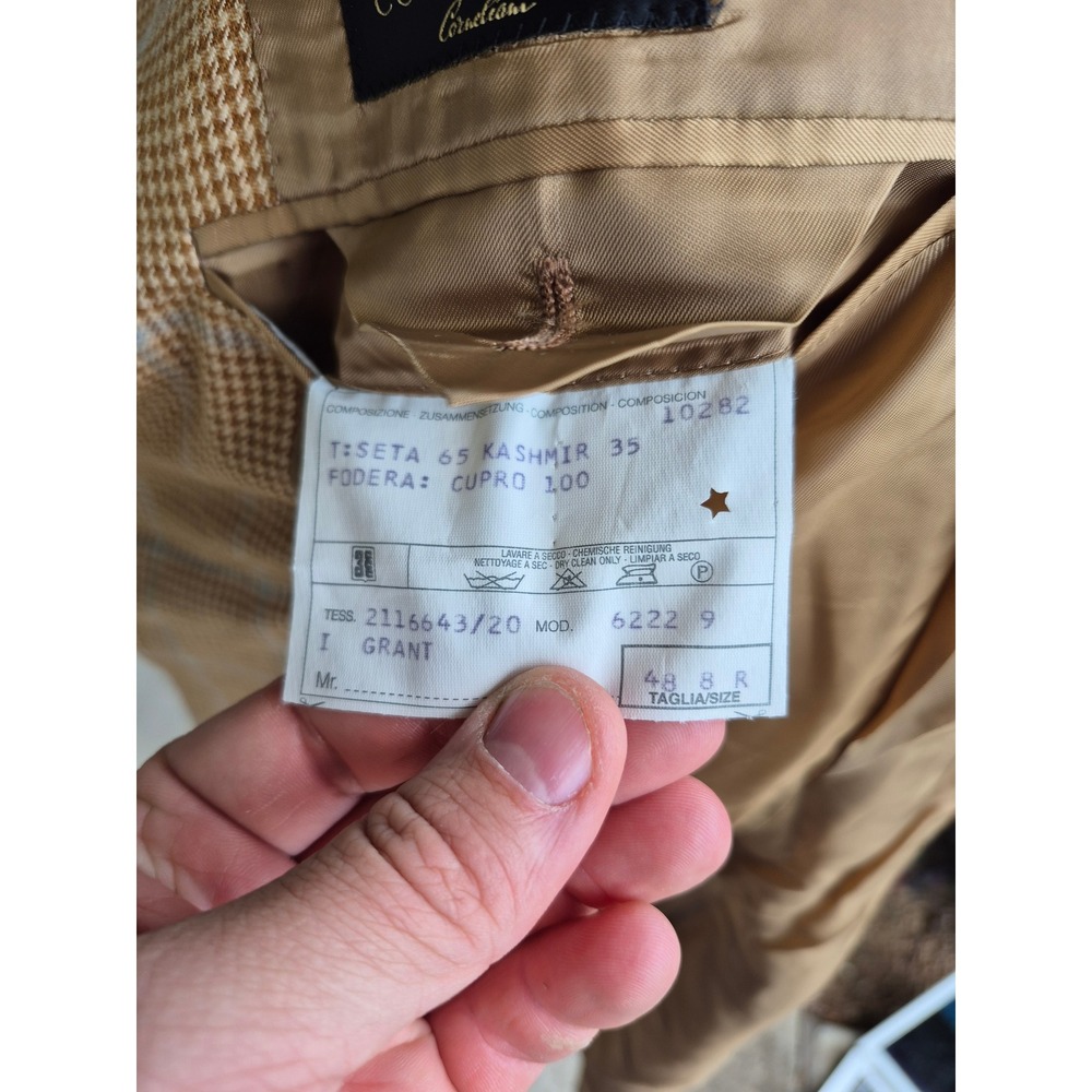 Corneliani Silk‎ Cashmere Houndstooth Windowpane Sport Coat Blazer Tan Mens 38 R - Picture 7 of 10